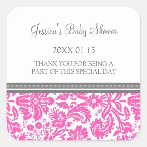 Pink Damask Baby Shower Favor Stickers