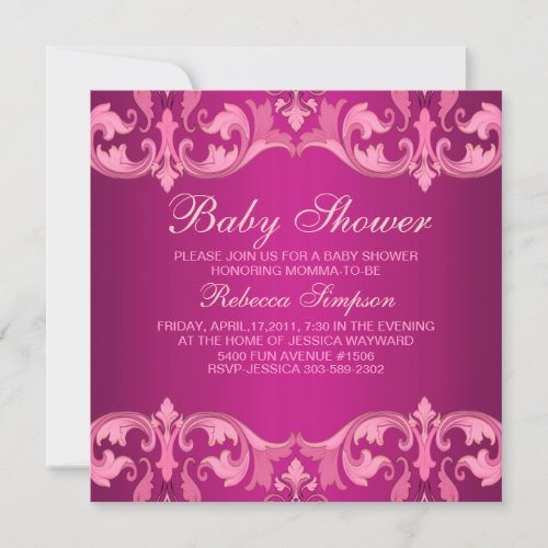 Pink Damask Baby Shower Invitation