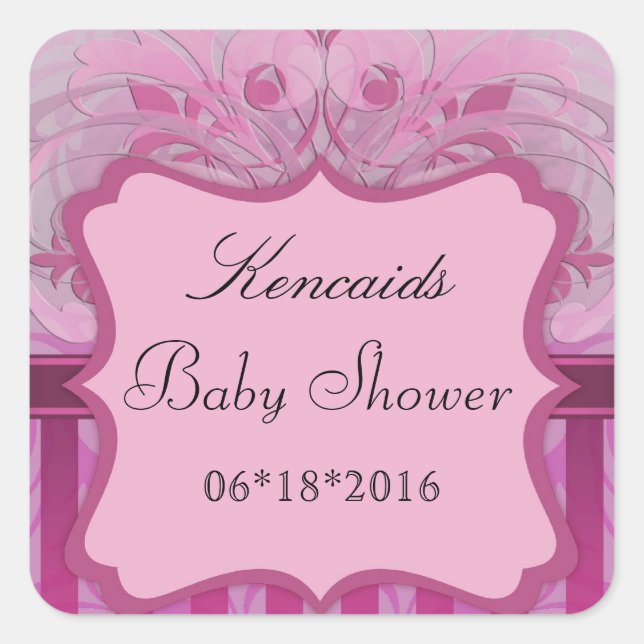 Pink Damask Baby Shower Square Sticker (Front)