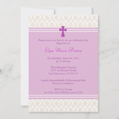 Pink Damask Baptism/Christening Invitation