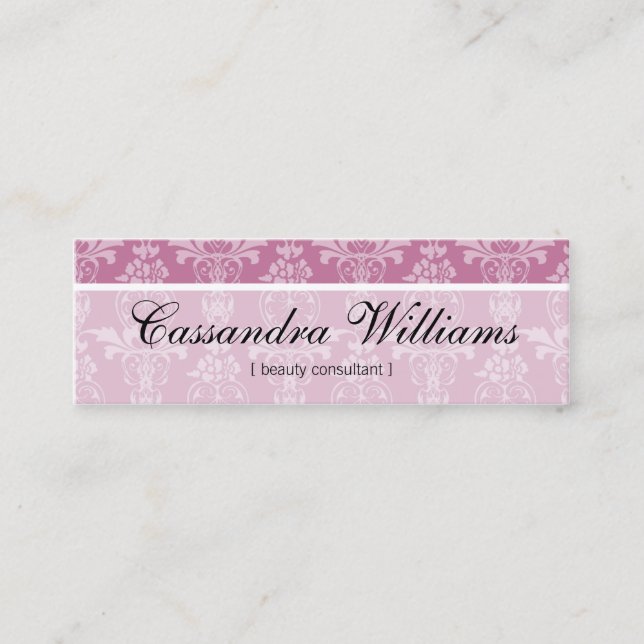 Pink Damask Beauty Micro Mini Business Cards (Front)