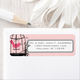 Pink Damask Bird Cage Musical Notes and Heart Label
