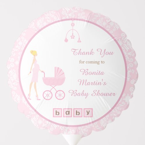 Pink Damask Blond Woman Baby Shower Balloon