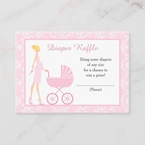 Pink Damask Blonde Baby Shower Diaper Raffle Enclosure Card