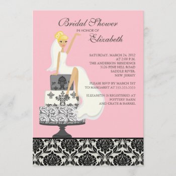 Pink Damask Blonde Bride Bridal Shower Invitation by celebrateitweddings at Zazzle