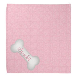 Pink Damask Bone Custom Name Dog | Bandana