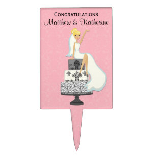 Pink Damask Bridal Shower Cake Topper