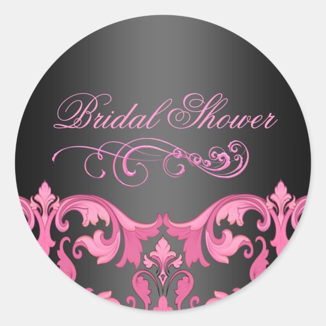Pink Damask Bridal Shower Envelope Sticker/seal Classic Round Sticker (Front)