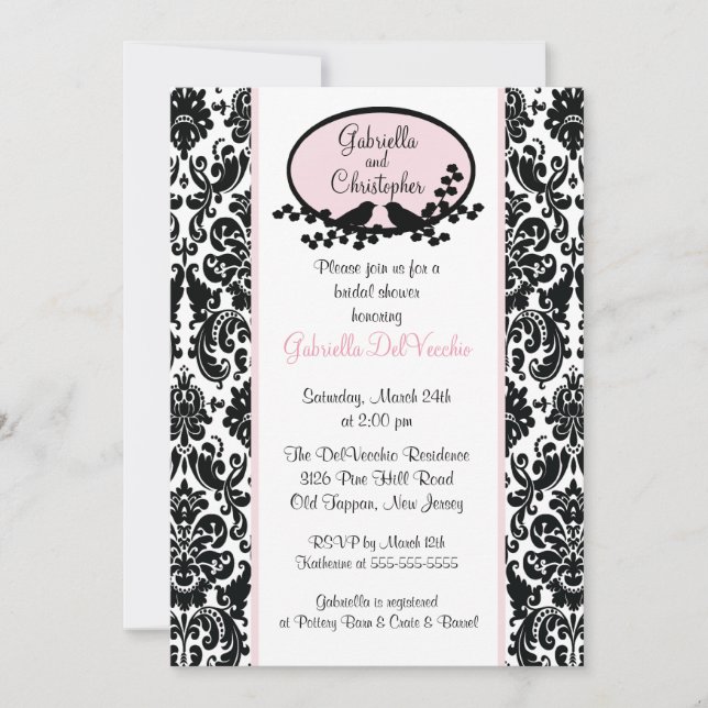 Pink Damask Bridal Shower Invitation (Front)