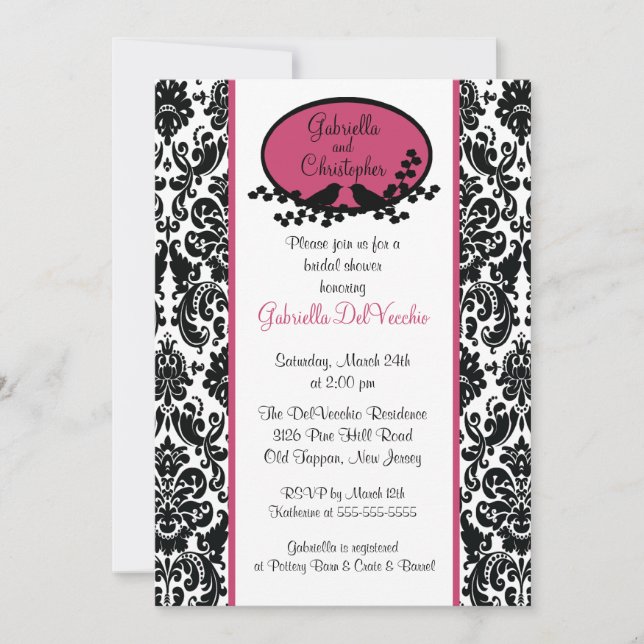 Pink Damask Bridal Shower Invitation (Front)