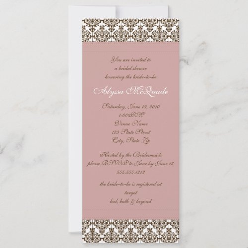 pink damask bridal shower invitation