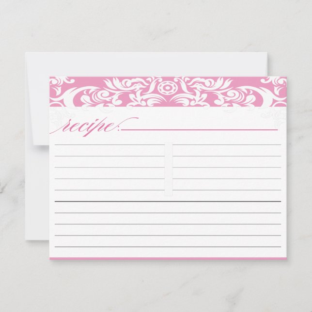 Pink Damask Bridal Shower Recipe Card (Front)