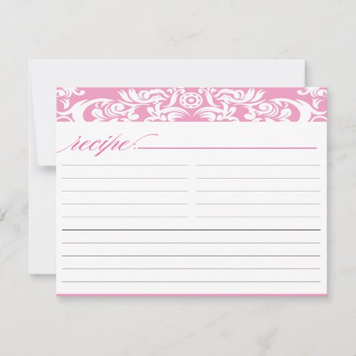 Pink Damask Bridal Shower Recipe Card Custom Announcement