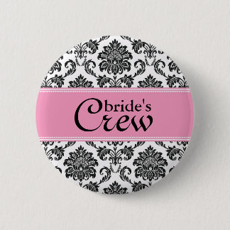 Pink Damask Bride's Crew Button