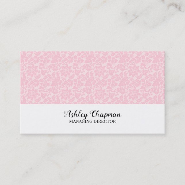 Pink Damask Business Card (Front)