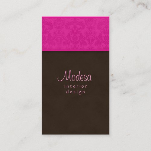 Pink Damask Business Card Interior Design / spa