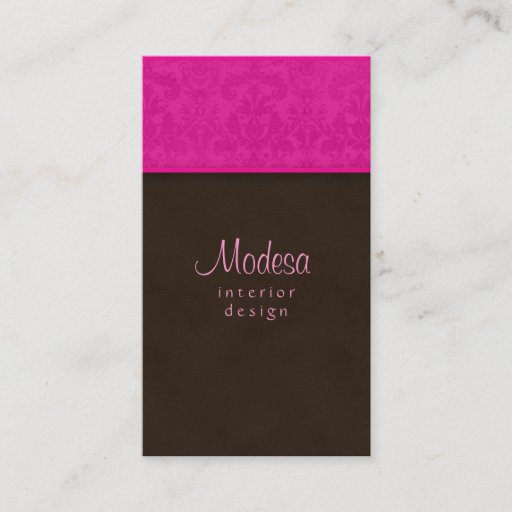 Customizable Pink Damask Business Card Interior Design / spa