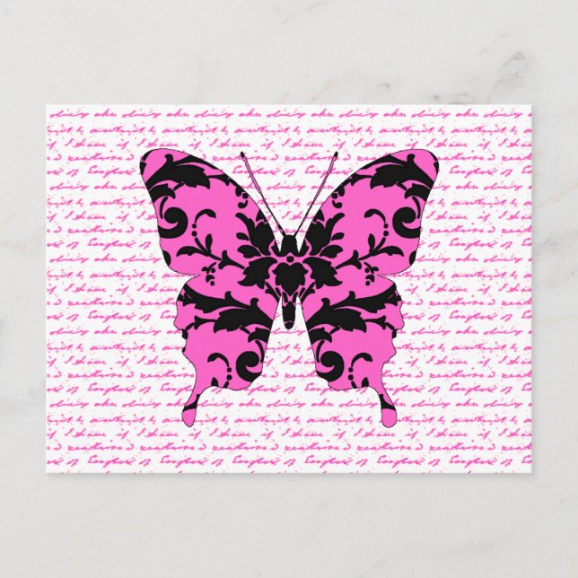 Pink Damask Butterfly Collage Postcard (Front)