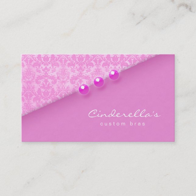 Pink Damask Buttons Bra / Salon business card (Front)