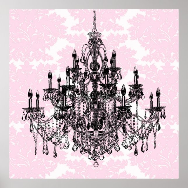 Pink Damask Chandelier Art Poster (Front)