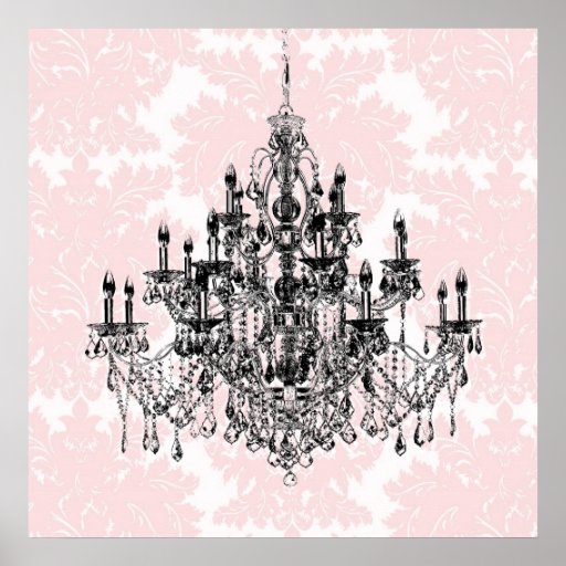 Pink Damask Chandelier Wall Art Print Zazzle
