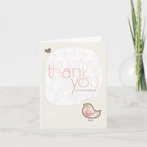 Pink Damask Chick Whimsical Girl Baby ShowerBirth Thank You Card