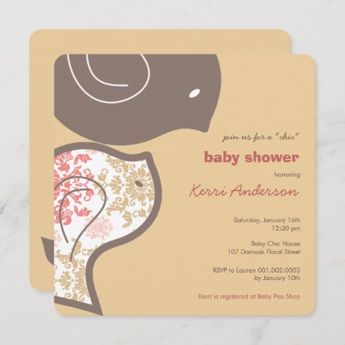 Pink Damask Chicks Baby Shower Party Invitation