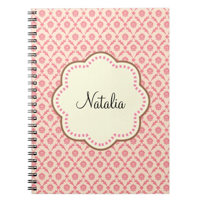 Pink Damask Cream Flower Notebook (Front)