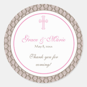 Pink Damask Cross Address Label/Favor Sticker