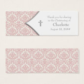 Pink Damask Cross Bomboniere Tags (Front & Back)