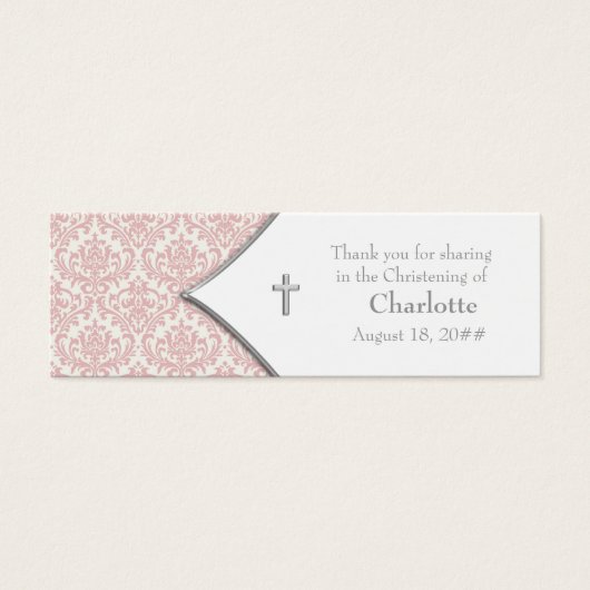Pink Damask Cross Bomboniere Tags (Front)