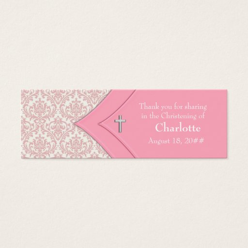 Customizable Pink Damask Cross Bomboniere Tags Business Card Templates