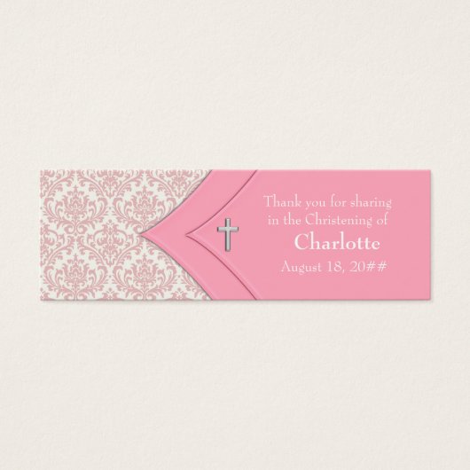Pink Damask Cross Bomboniere Tags (Front)