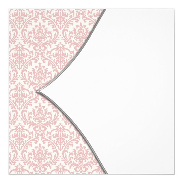 Pink Damask Cross Girls Baptism Christening Invitation