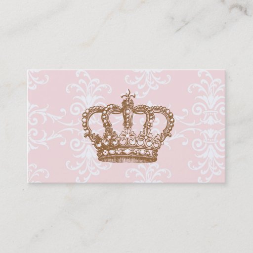 Customizable Pink Damask Crown Business Card
