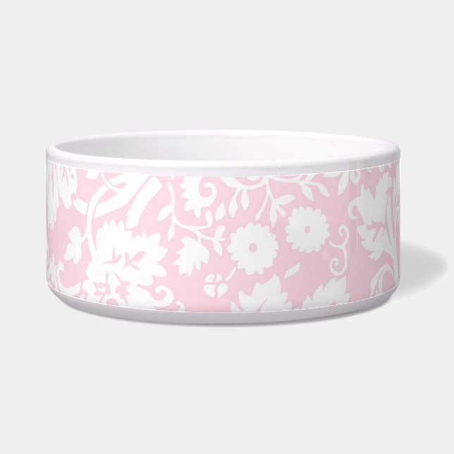Pink Damask Custom Dog Bowl (Left)