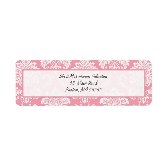 Pink Damask Customizable Address Labels (Front)