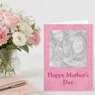 Pink Damask Customizable Photo Card
