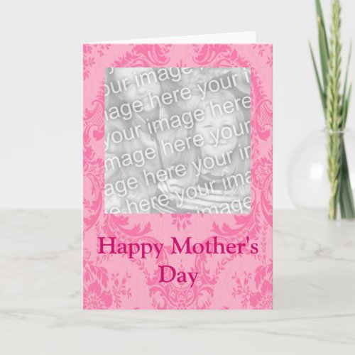 Pink Damask Customizable Photo Card