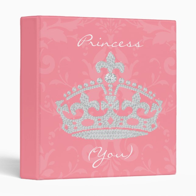 Pink Damask Diamond Princess Crown Binder (Front/Spine)
