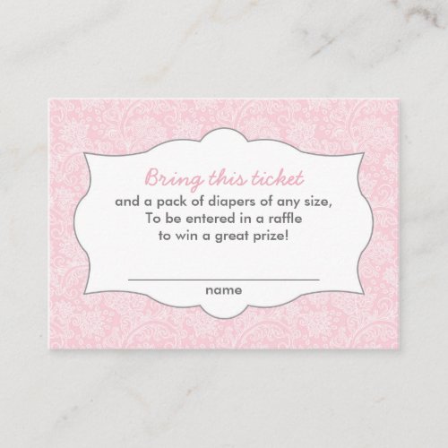 Pink Damask Diaper Raffle Tickets CUSTOMIZABLE Enclosure Card