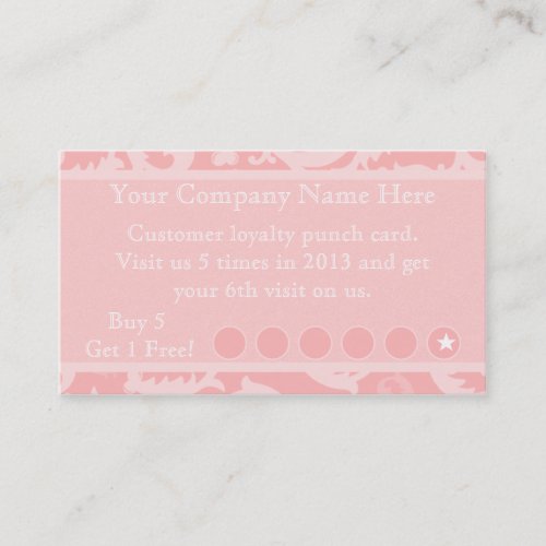 Pink Damask Discount Promotional Punch Card Business Card Templates