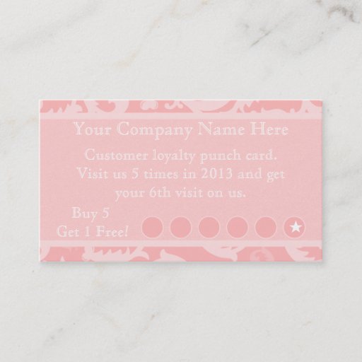 Customizable Pink Damask Discount Promotional Punch Card Business Card Templates