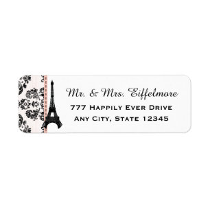 Pink Damask Eiffel Tower Label