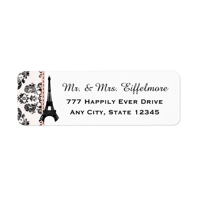 Pink Damask Eiffel Tower Label (Front)