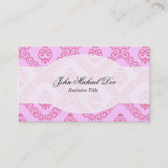 Pink Damask Elegant Custom Business Card (Front)