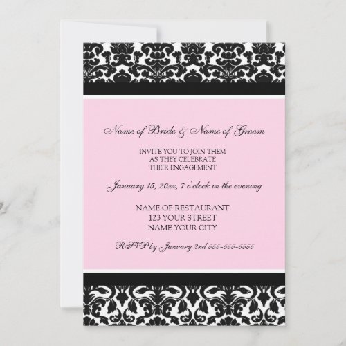 Pink Damask Engagement Party Invitations