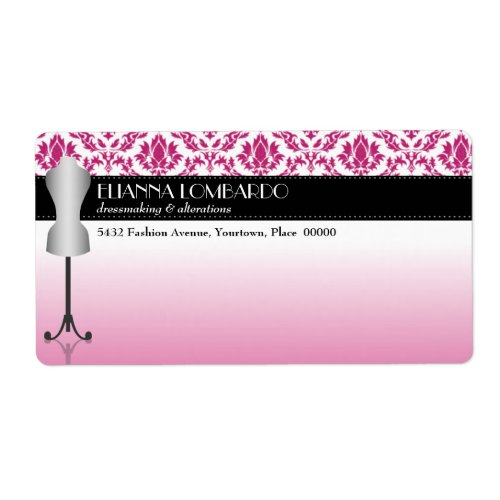 Pink Damask Fashion Dress Form Label