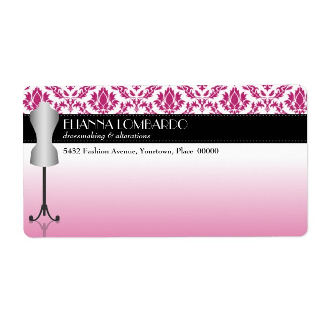 Pink Damask Fashion Dress Form Label (Front)
