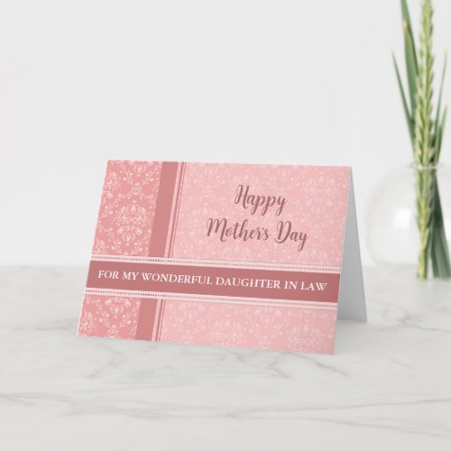 Pink Damask Floral Daughter in Law Happy Mothers Card